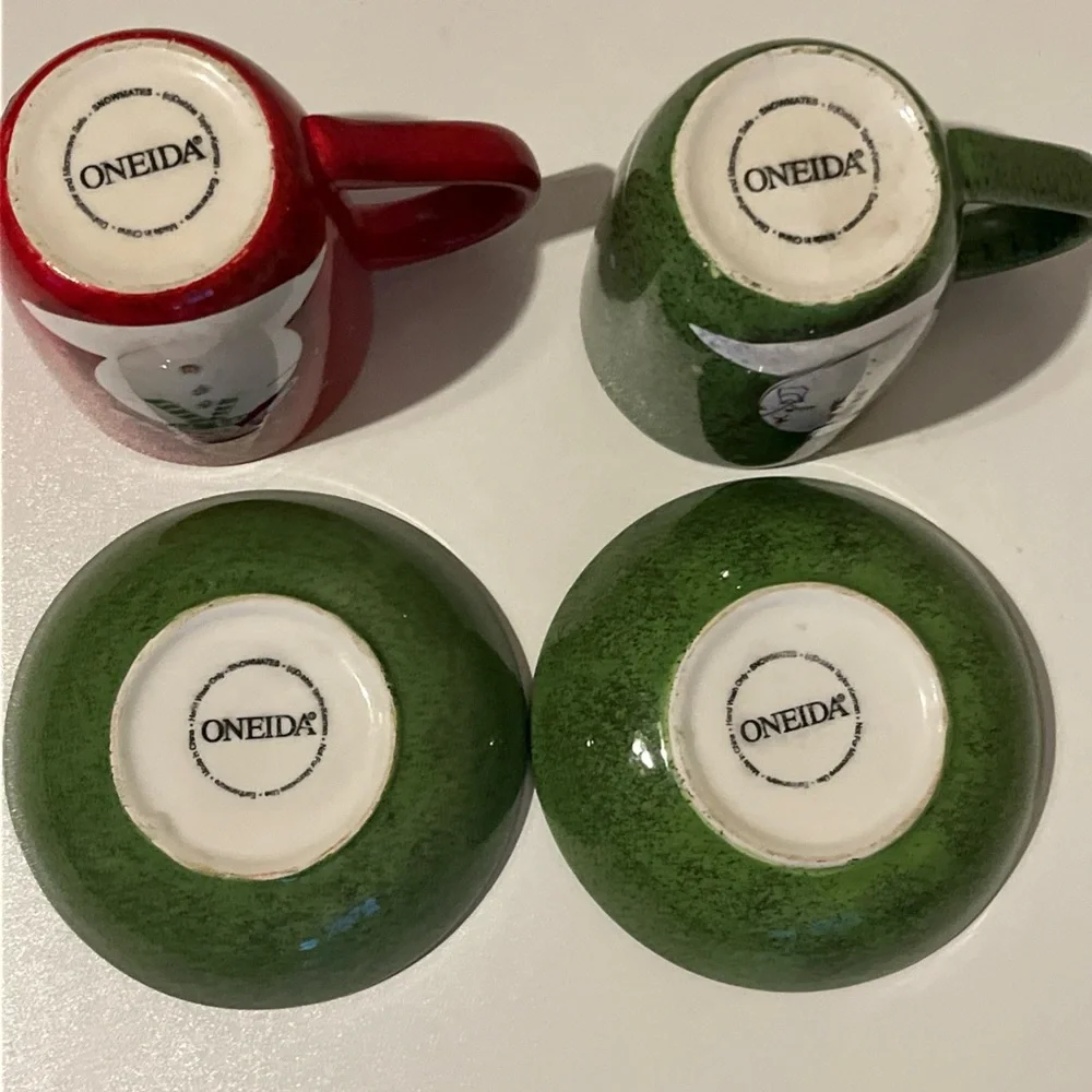 Oneida Sakura Christmas Snowman Red and Green Mug and Bowl Set Great Condition - Picture 10 of 11